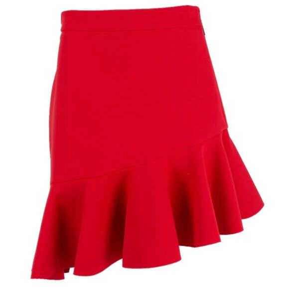 MSGM Milano NWT Red Asymmetrical Ruffle Mini Skirt Italian Size 46 - Picture 10 of 12